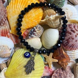 Unbranded Hamsa Evil Eye Beaded Charm Stretch Bracelet